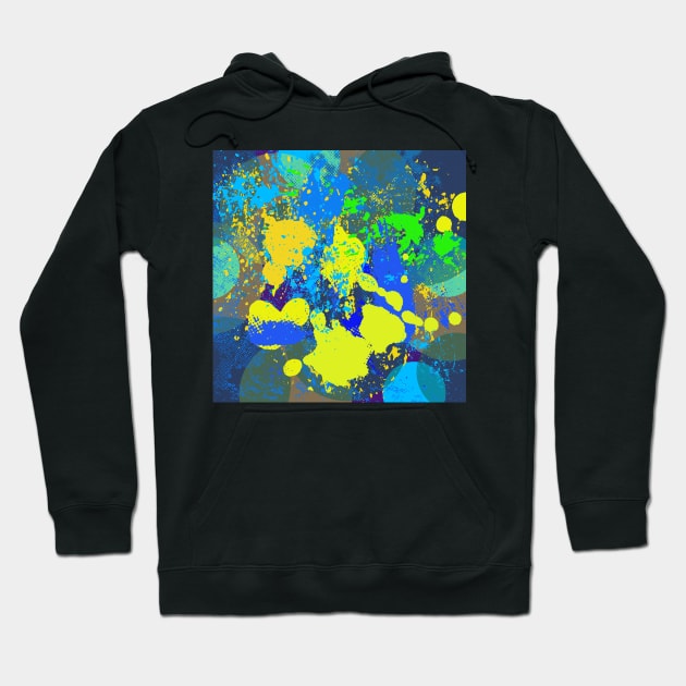 abstract yellow and blue design Hoodie by pauloneill-art
